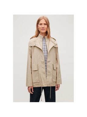 COS layered cotton parka with hood in oatmeal color with two pockets